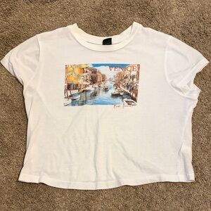White Venice Graphic Cropped T-Shirt